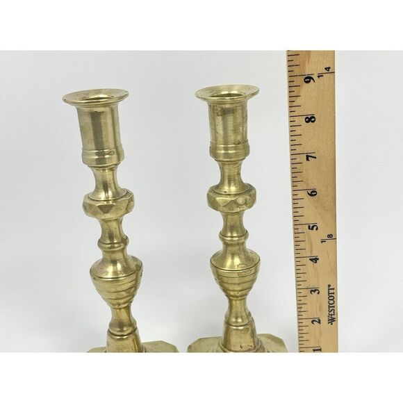 Heavy Vintage Brass Candlesticks Taper Candle Holders Signed Rostand 9” Set Of 2 - Picture 2 of 7